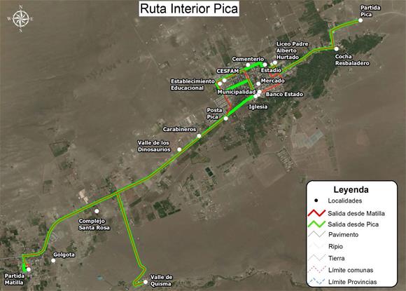 Pica mapa Mapa recorrido de buses de Pica